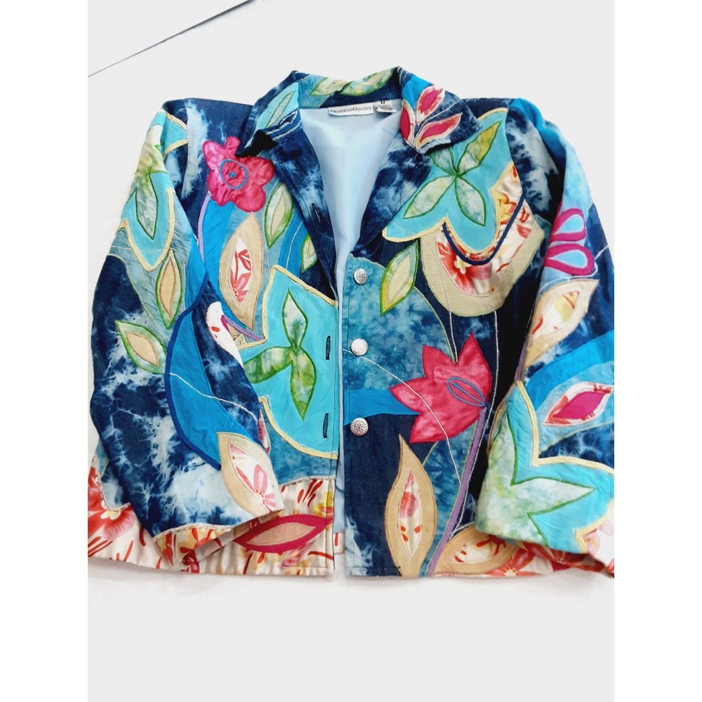 Vibrant Spring Retro Style Floral Jacket Patchwork Colorful Womens Sz Medium